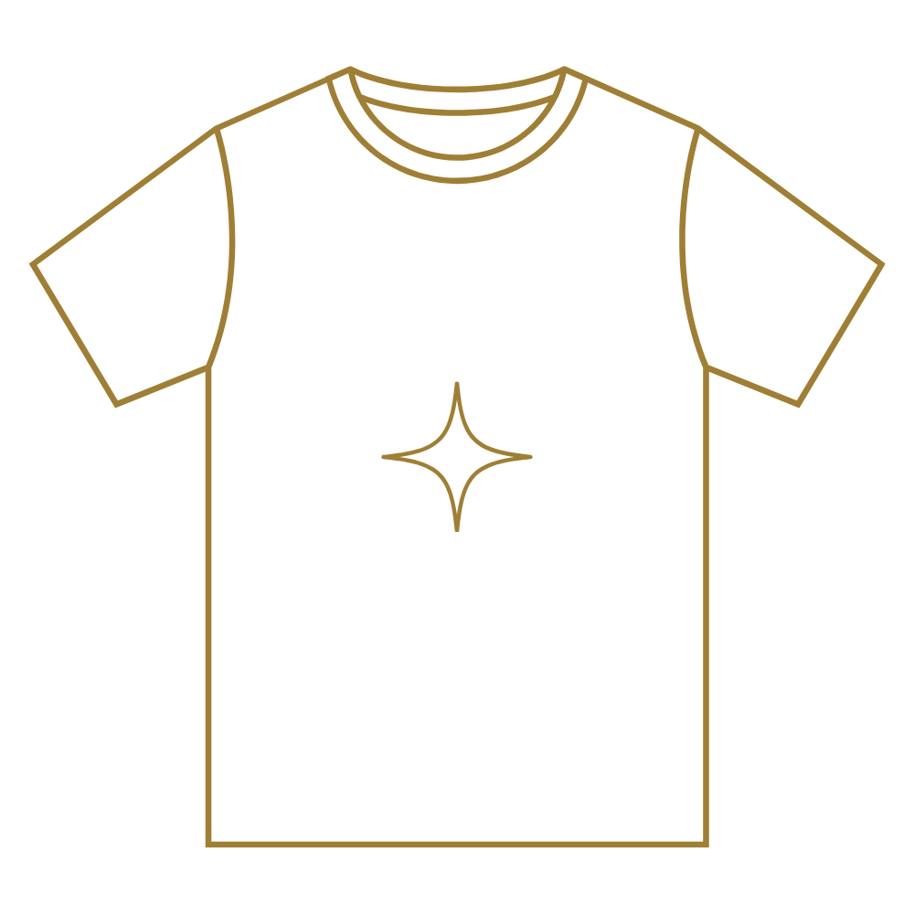 Minimal outline T-shirt icon representing Christian apparel.